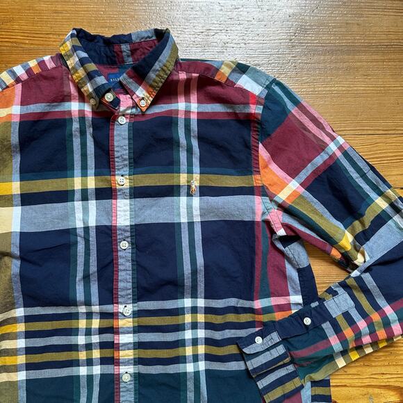 Ralph Lauren navy red yellow plaid pattern long sleeve button up shirt SIZE 18 - Picture 2 of 6